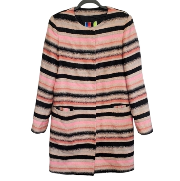 Msgm by Massimo Giorgetti Striped Long Coat Made in Italy Mohair - Picture 2 of 11